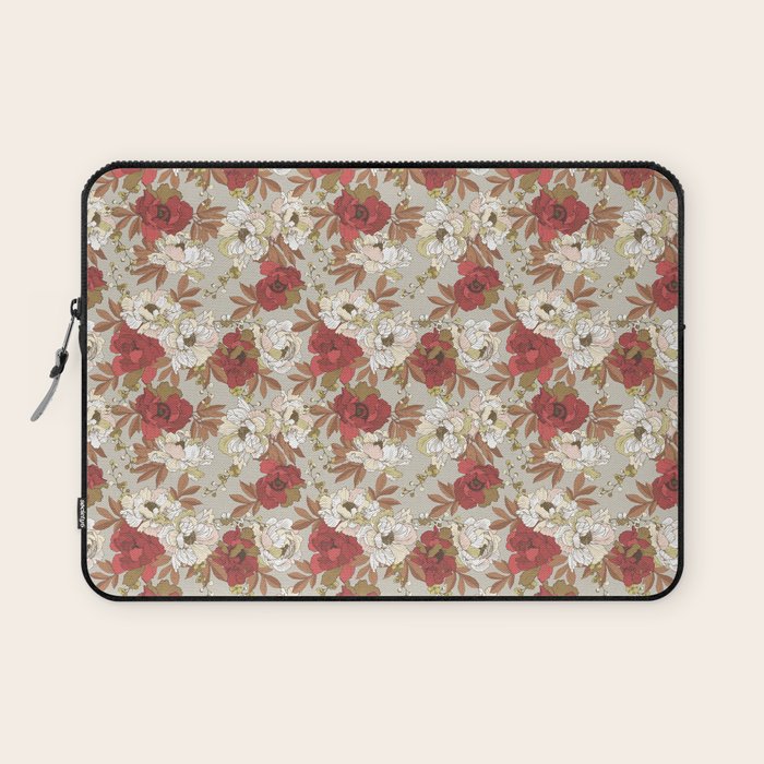 pattern lush red, beige and white peonies Laptop Sleeve Gallery Image 1