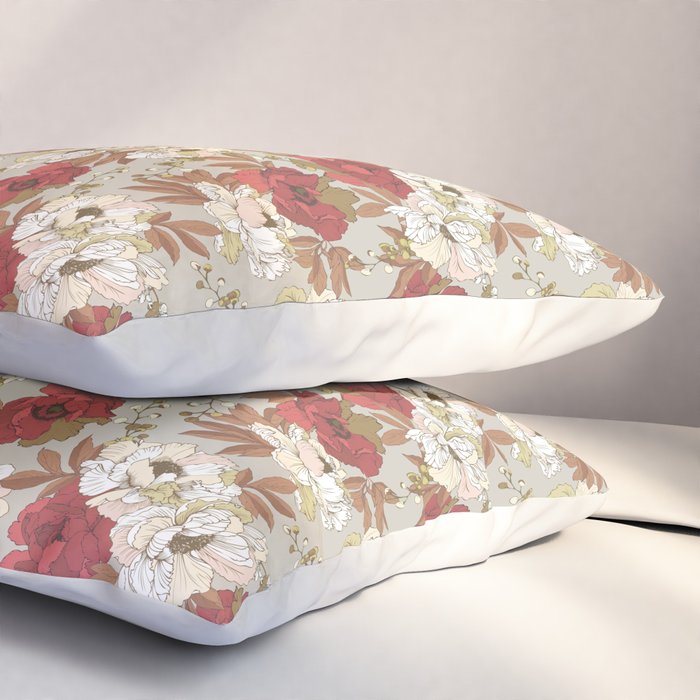 pattern lush red, beige and white peonies Pillow Sham Gallery Image 3