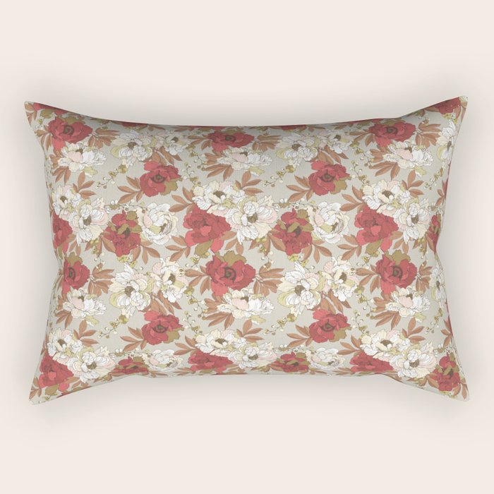 pattern lush red, beige and white peonies Rectangular Pillow Gallery Image 1