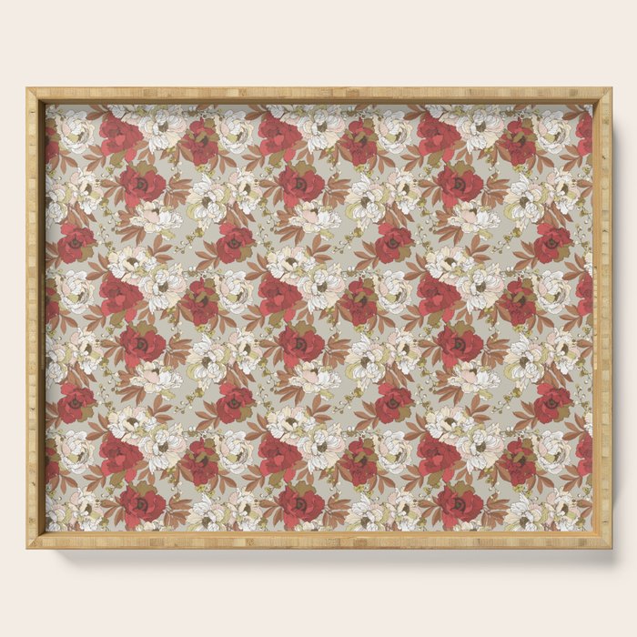 pattern lush red, beige and white peonies Serving Tray Gallery Image 1