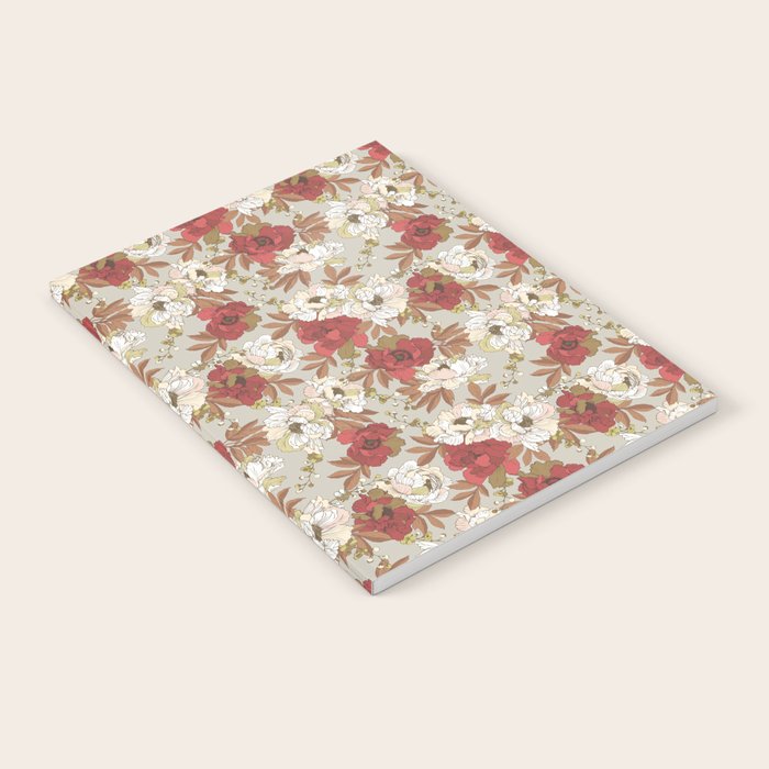 pattern lush red, beige and white peonies Notebook Gallery Image 1