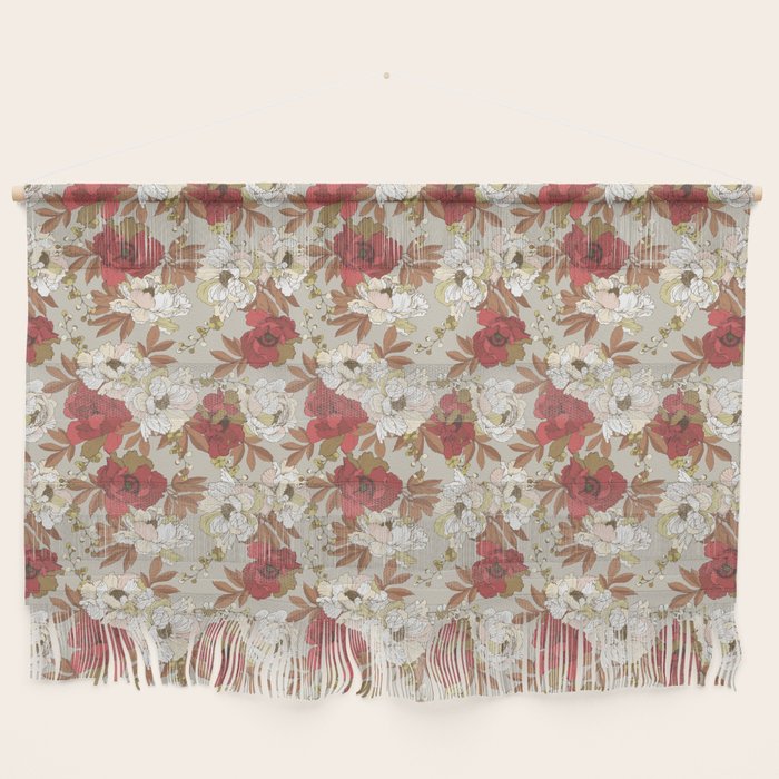 pattern lush red, beige and white peonies Wall Hanging Gallery Image 1