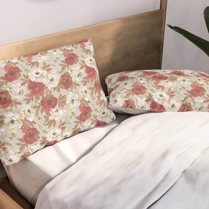 pattern lush red, beige and white peonies Pillow Sham Gallery Image 2