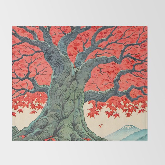 Hen The Master - A Contemporary Ukiyo-e Nature Landscape Throw Blanket Gallery Image 2