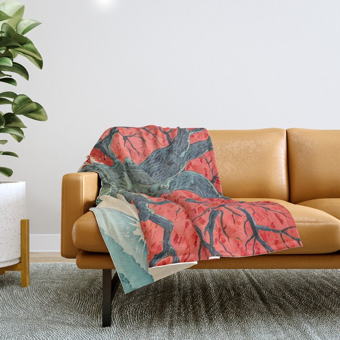 Hen The Master - A Contemporary Ukiyo-e Nature Landscape Throw Blanket Gallery Image 1
