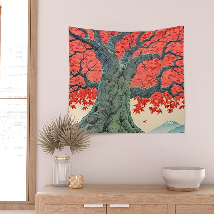 Hen The Master - A Contemporary Ukiyo-e Nature Landscape Wall Tapestry Gallery Image 2