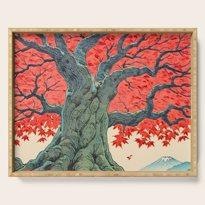 Hen The Master - A Contemporary Ukiyo-e Nature Landscape Serving Tray Gallery Image 1