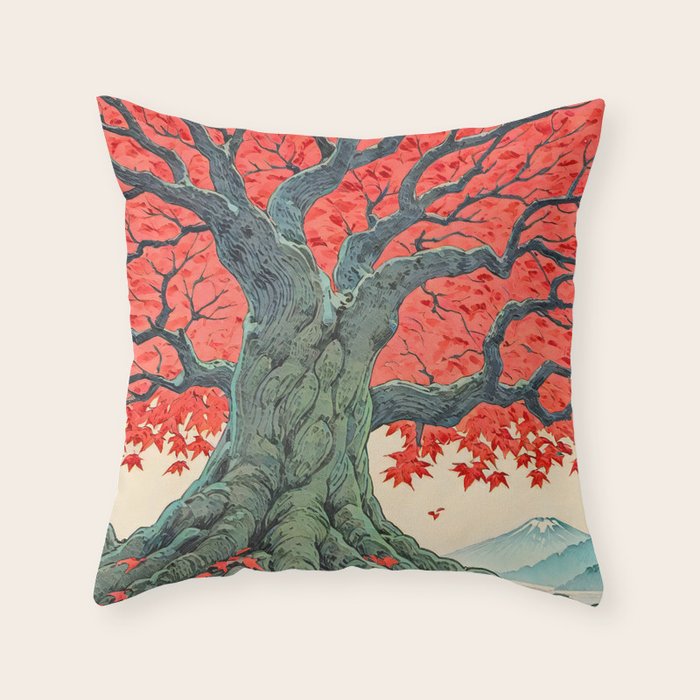 Hen The Master - A Contemporary Ukiyo-e Nature Landscape Throw Pillow Gallery Image 1