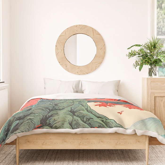 Hen The Master - A Contemporary Ukiyo-e Nature Landscape Duvet Cover Gallery Image 3