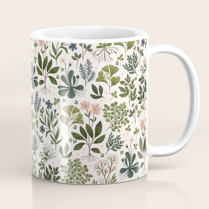 Herbarium ~ vintage inspired botanical art print ~ white Coffee Mug Gallery Image 1