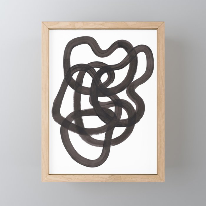 'Ink Memories' Minimalist Ink Line Drawing Abstract Black Brush Strokes Modern Funky Maze by Ejaaz Haniff Mini Art Print Gallery Image 1