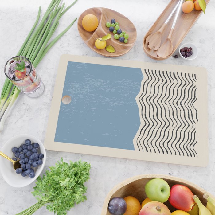 Mid Century Modern Minimalist Blue Waves Rothko Inspired Color Field With Lines Geometric Style  Cutting Board Gallery Image 2