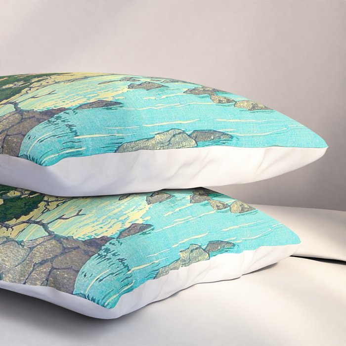 Vintage Japanese Woodblock Print Beautiful Water Creek Grey Rocks Green Trees Pillow Sham Gallery Image 3