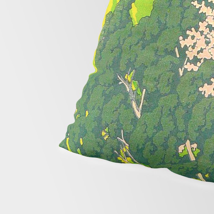 Vintage Japanese Woodblock Print Beautiful Water Creek Grey Rocks Green Trees Pillow Sham Gallery Image 4