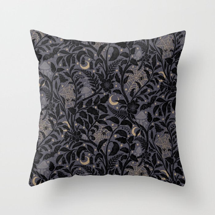 Mysterious Garden - midnight violet Throw Pillow Gallery Image 1
