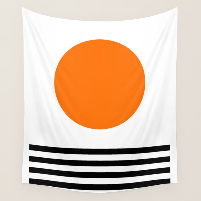 Orange Zen Sunset Minimalist Art Black Stripes Simple Art Wall Tapestry Gallery Image 1