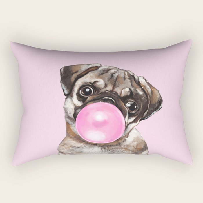 Pug with Pink Bubble Gum Rectangular Pillow Gallery Image 1