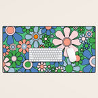 Retro Garden Flowers 60s 70s Floral Pattern in Bright Green Blue Pink Desk Mat Gallery Image 1