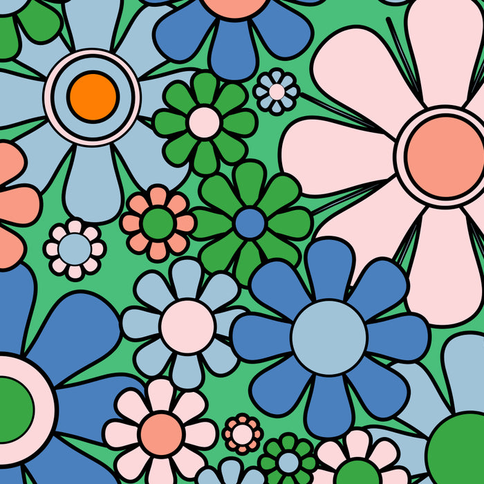 Retro Garden Flowers 60s 70s Floral Pattern in Bright Green Blue Pink Coffee Mug Gallery Image 2