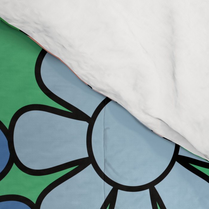 Retro Garden Flowers 60s 70s Floral Pattern in Bright Green Blue Pink Comforter Gallery Image 4