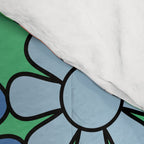 Retro Garden Flowers 60s 70s Floral Pattern in Bright Green Blue Pink Comforter Gallery Image 4