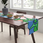 Retro Garden Flowers 60s 70s Floral Pattern in Bright Green Blue Pink Table Runner Gallery Image 2