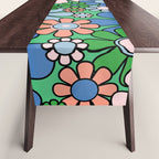 Retro Garden Flowers 60s 70s Floral Pattern in Bright Green Blue Pink Table Runner Gallery Image 1
