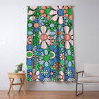 Retro Garden Flowers 60s 70s Floral Pattern in Bright Green Blue Pink Window Curtain Gallery Image 5