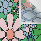 Retro Garden Flowers 60s 70s Floral Pattern in Bright Green Blue Pink Wall Tapestry Gallery Image 3