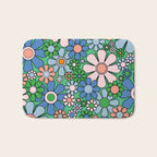 Retro Garden Flowers 60s 70s Floral Pattern in Bright Green Blue Pink Bath Mat Gallery Image 1