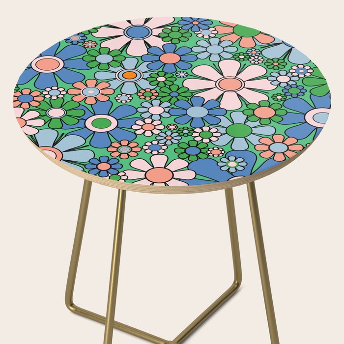 Retro Garden Flowers 60s 70s Floral Pattern in Bright Green Blue Pink Side Table Gallery Image 2