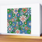 Retro Garden Flowers 60s 70s Floral Pattern in Bright Green Blue Pink Wall Mural Gallery Image 2