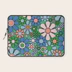 Retro Garden Flowers 60s 70s Floral Pattern in Bright Green Blue Pink Laptop Sleeve Gallery Image 1