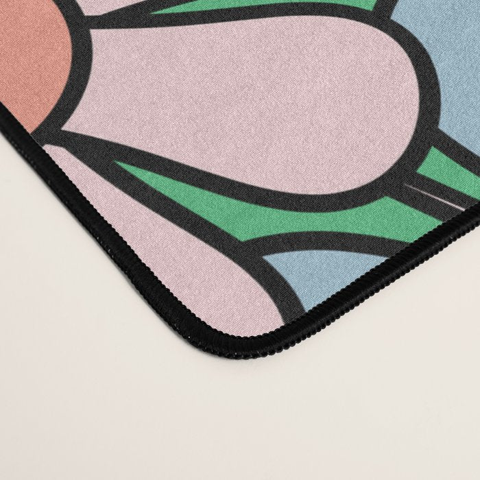 Retro Garden Flowers 60s 70s Floral Pattern in Bright Green Blue Pink Desk Mat Gallery Image 4