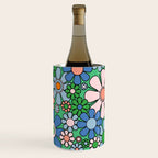 Retro Garden Flowers 60s 70s Floral Pattern in Bright Green Blue Pink Wine Chiller Gallery Image 1
