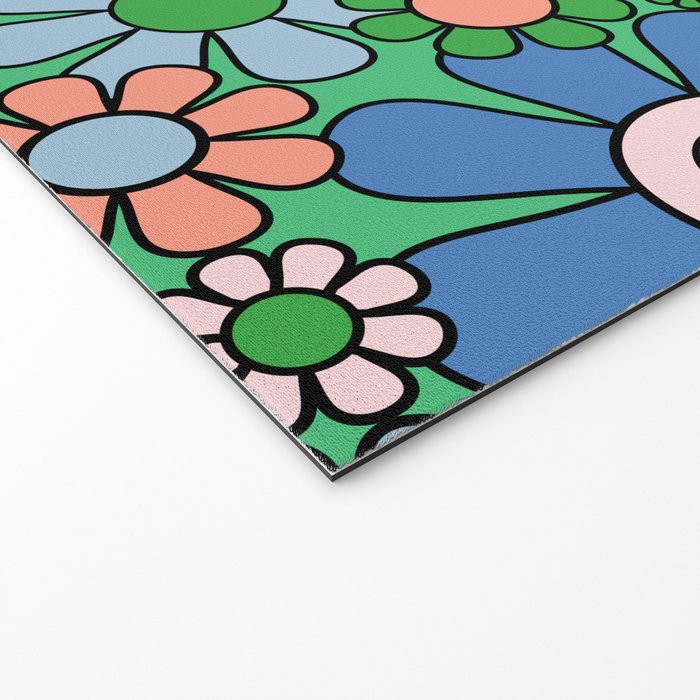 Retro Garden Flowers 60s 70s Floral Pattern in Bright Green Blue Pink Welcome Mat Gallery Image 2