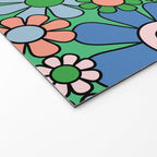 Retro Garden Flowers 60s 70s Floral Pattern in Bright Green Blue Pink Welcome Mat Gallery Image 2