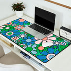 Retro Garden Flowers 60s 70s Floral Pattern in Bright Green Blue Pink Desk Mat Gallery Image 2