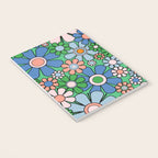 Retro Garden Flowers 60s 70s Floral Pattern in Bright Green Blue Pink Notebook Gallery Image 3
