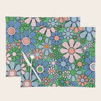 Retro Garden Flowers 60s 70s Floral Pattern in Bright Green Blue Pink Placemat Gallery Image 1