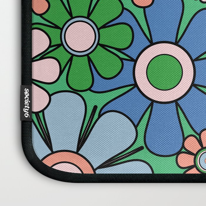Retro Garden Flowers 60s 70s Floral Pattern in Bright Green Blue Pink Laptop Sleeve Gallery Image 3