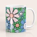 Retro Garden Flowers 60s 70s Floral Pattern in Bright Green Blue Pink Coffee Mug Gallery Image 1
