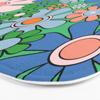 Retro Garden Flowers 60s 70s Floral Pattern in Bright Green Blue Pink Bath Mat Gallery Image 3