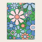 Retro Garden Flowers 60s 70s Floral Pattern in Bright Green Blue Pink Notebook Gallery Image 4