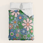 Retro Garden Flowers 60s 70s Floral Pattern in Bright Green Blue Pink Duvet Cover Gallery Image 6