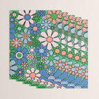 Retro Garden Flowers 60s 70s Floral Pattern in Bright Green Blue Pink Wrapping Paper Gallery Image 3