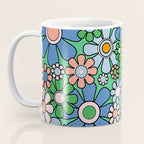 Retro Garden Flowers 60s 70s Floral Pattern in Bright Green Blue Pink Coffee Mug Gallery Image 3