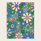 Retro Garden Flowers 60s 70s Floral Pattern in Bright Green Blue Pink Poster Gallery Image 4