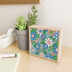 Retro Garden Flowers 60s 70s Floral Pattern in Bright Green Blue Pink Mini Art Print Gallery Image 2