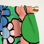 Retro Garden Flowers 60s 70s Floral Pattern in Bright Green Blue Pink Window Curtain Gallery Image 2